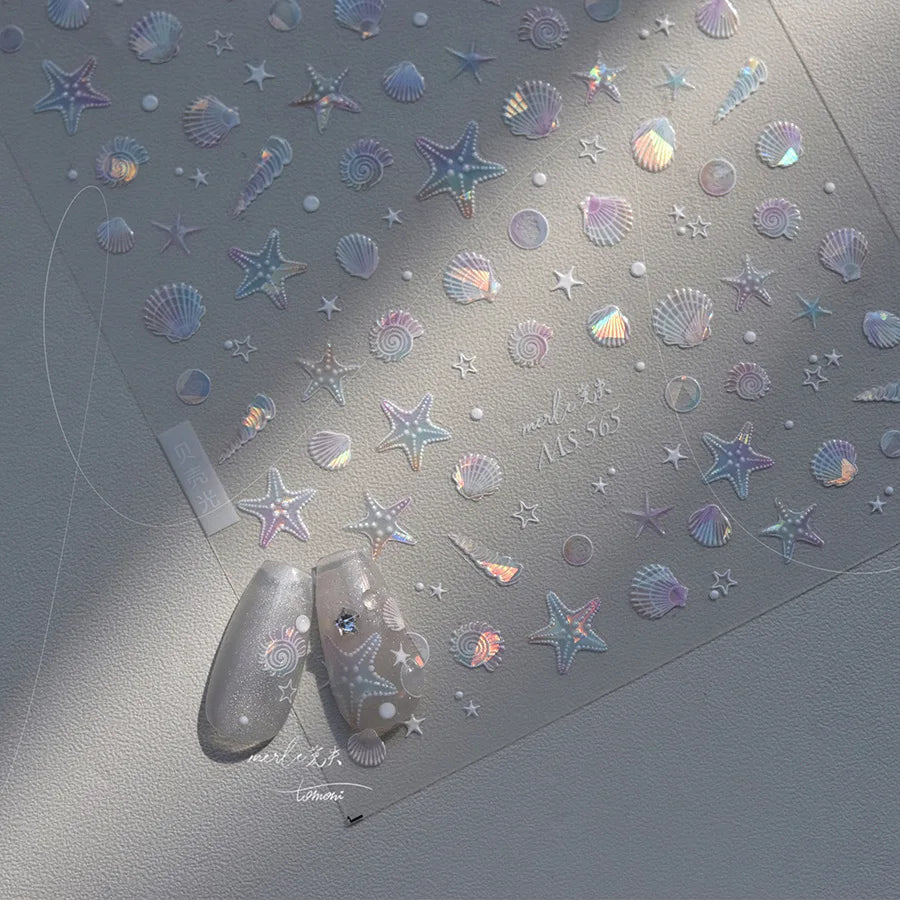 Summer Beach Ocean Shell Starfish Clams Conch Stars Sea Bubble Seasnail Soft Relief Decoration Nail Art Stickers Manicure Decals (ONLINE ORDER ONLY)