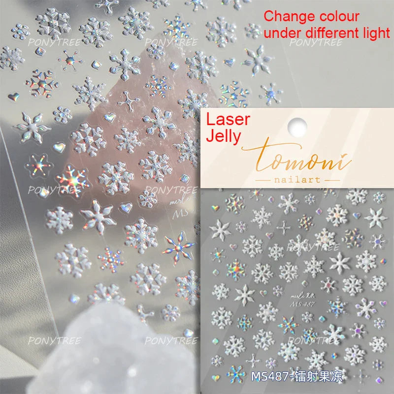Shiny Snow Delicate Gold Pink Silver White Romantic Winter Self Adhesive Nail Art Stickers Snowflake Rhinestone Manicure Decals (ONLINE ORDER ONLY)
