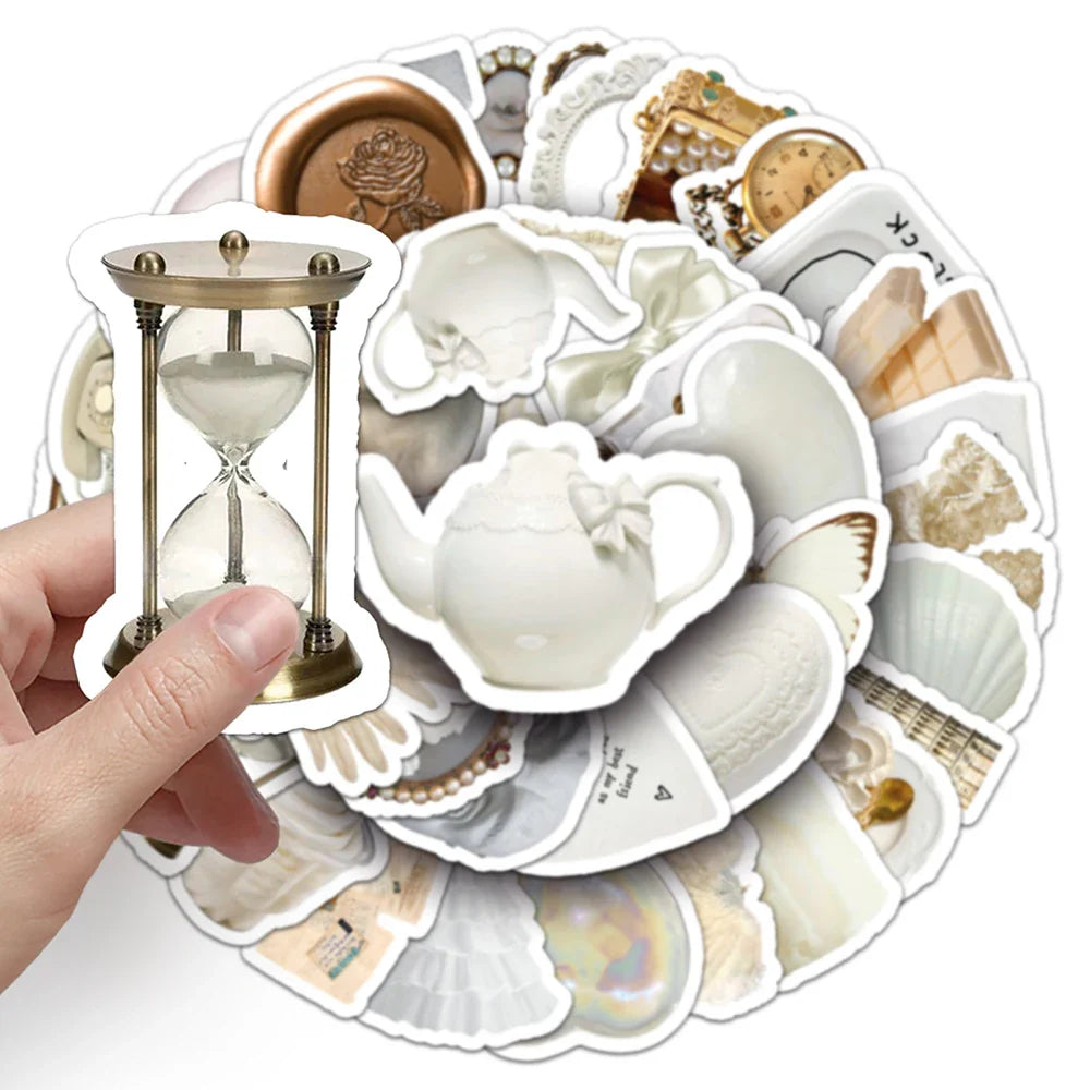 10/30/50PCS Cute White Stickers Aesthetic Ins Style Cartoon Graffiti Toys Waterproof Phone Notebook Bike Suitcase Fridge Decals (ONLINE ORDER ONLY)