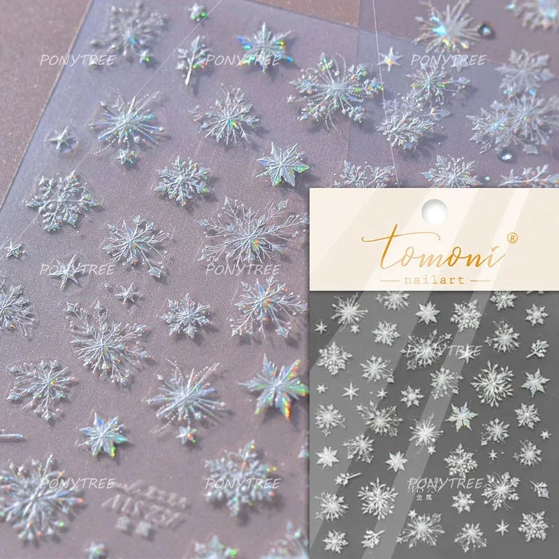 Snowman Tree House Cedar White Pine Forest Warm Winter Cloud Self Adhesive Nail Art Stickers Snowflake Star Snow Manicure Decals (ONLINE ORDER ONLY)