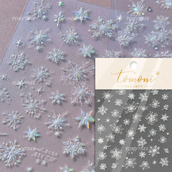 Flying Snowflakes Cold Winter Geometric Hexagon Star Romantic Adhesive Nail Art Stickers Embossment Rhinestone Manicure Decals (ONLINE ORDER ONLY)