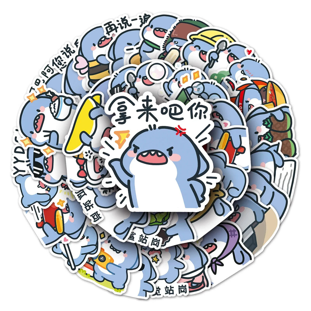 50Pcs Shark Cartoon Waterproof Vinyl Stickers for Skateboard Snowboard (Online Order Only)
