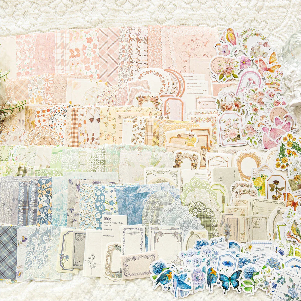 100pcs/set Mixed Material Pack Flower Series Hollow Lace Handbook Border Primer Paper DIY Decorative Sticker Notes Scrapbook (ONLINE ORDER ONLY)