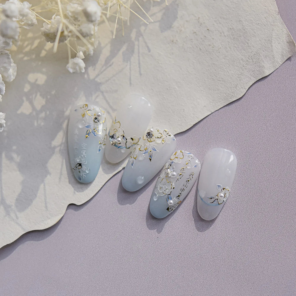 Camellia Tea After Rain Fragrant Flower Paint in Gold White Antique Chinese Characters Adhesive Nail Art Stickers Manicure Decal (ONLINE ORDER ONLY)