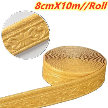 10m/Roll 3D Wall Trim Line Skirting Border Self Adhesive Waterproof Baseboard Wallpaper Wall Sticker For Room Home Decoration (ONLINE ORDER ONLY)