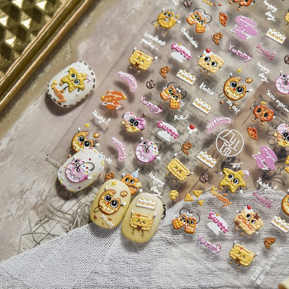 Cute Baking Cookies Bread Bread Cheese Pudding Chocolate Croissant Doughnut Adhesive Nail Art Decoration Sticker Manicure Decals (ONLINE ORDER ONLY)