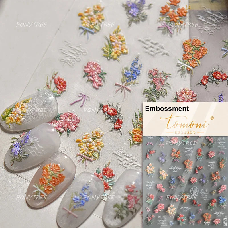 Colourful Butterfly Rose Flower Tulip Daisy Moth Orchid Narcissus 3D Self Adhesive Nail Art Decorations Stickers Manicure Decals (ONLINE ORDER ONLY)