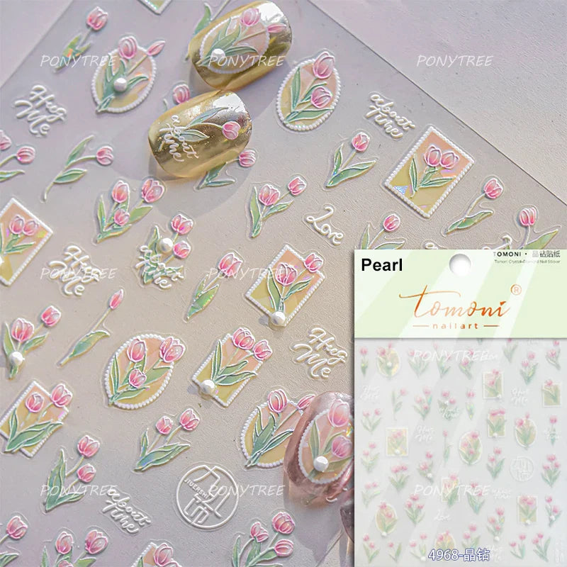Colourful Butterfly Rose Flower Tulip Daisy Moth Orchid Narcissus 3D Self Adhesive Nail Art Decorations Stickers Manicure Decals (ONLINE ORDER ONLY)