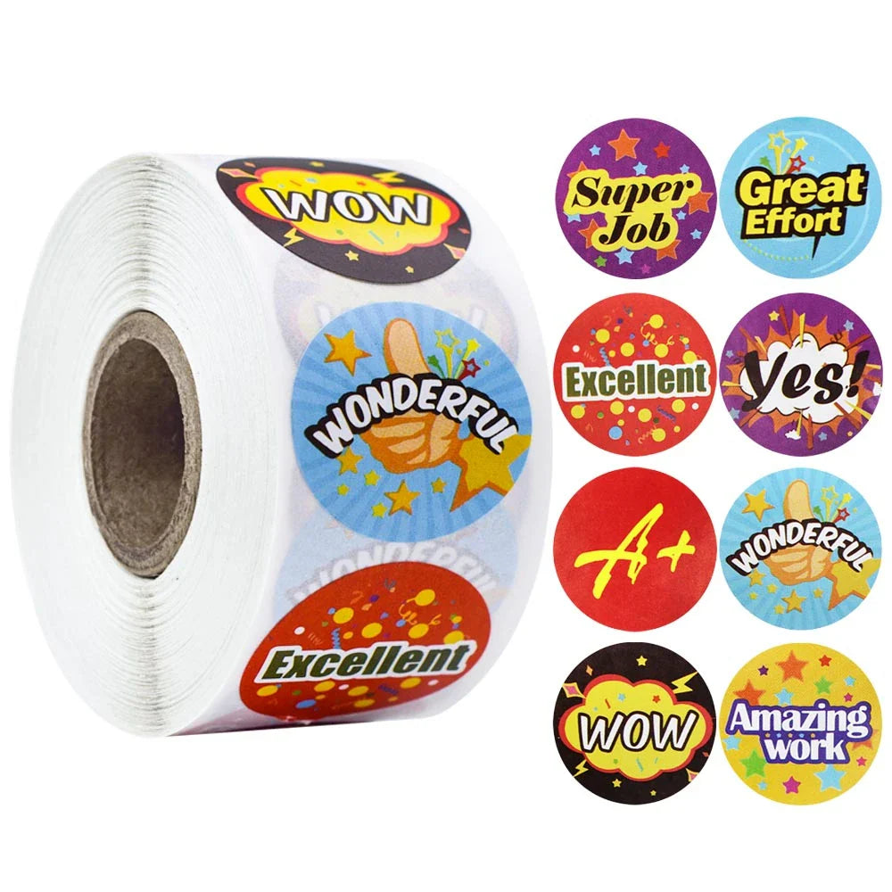 100-500pcs Cute Reward Stickers Roll with Word Motivational Stickers for School Teacher Kids Student Stationery Stickers Kids (Online Order Only)