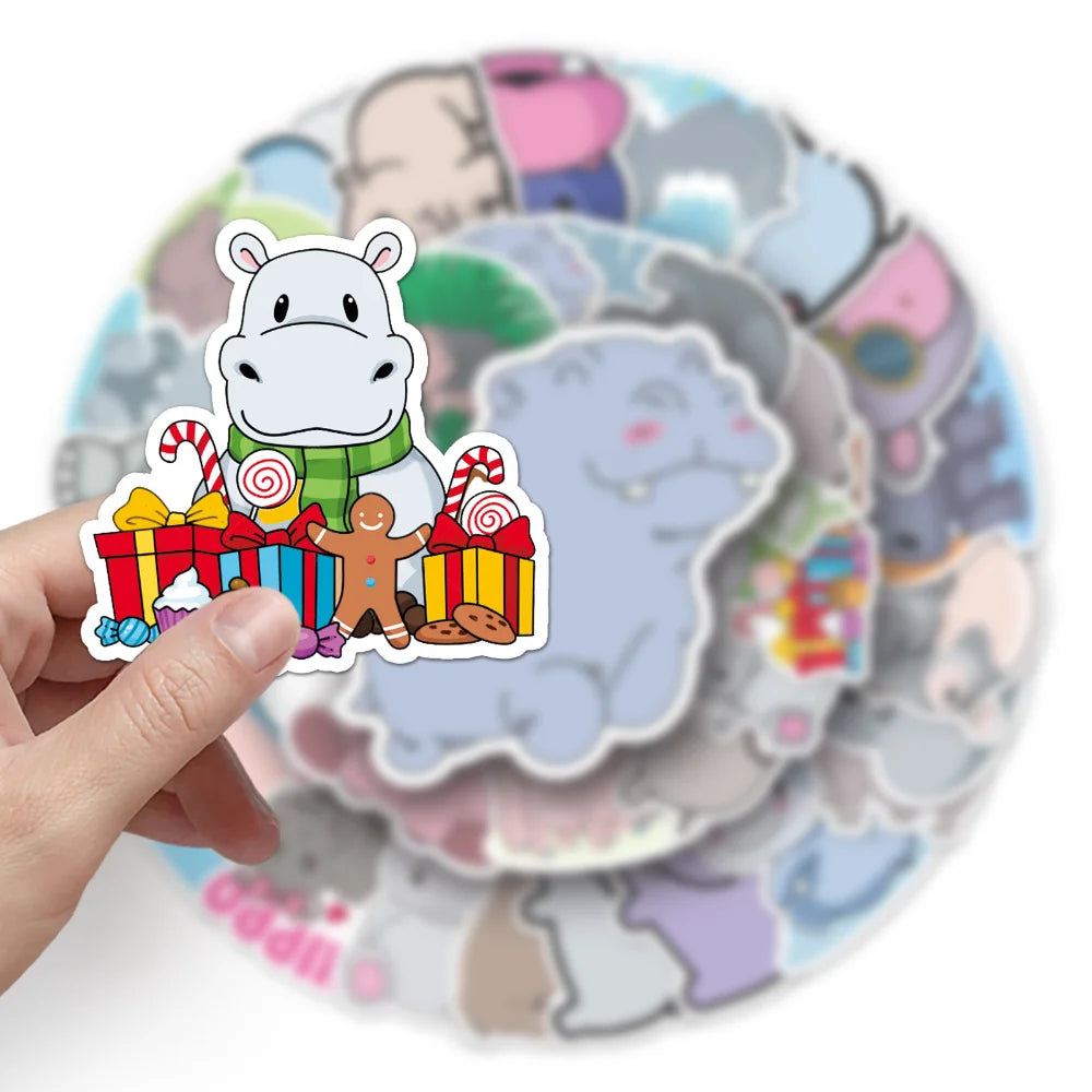 10/50PCS Cartoon Animal Hippo Sticker DIY Phone Laptop Luggage Skateboard Graffiti Decals Fun for Kid Toys (ONLINE ORDER ONLY)