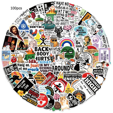 100pcs Snarky Meme Vinyl Stickers Funny Doodle Art For Laptops Skateboards Luggage Reusable Vinyl Decals For Diy Gifts (Online Order Only)