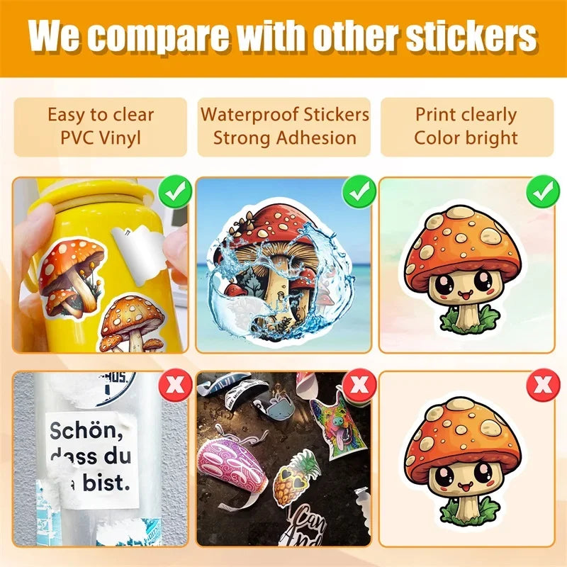 10/30/50PCS Terror Mushroom PVC Sticky Sticker Aesthetic Chidlren's Stationery Decoration Scrapbooking Hand Accounting Supplies (ONLINE ORDER ONLY)