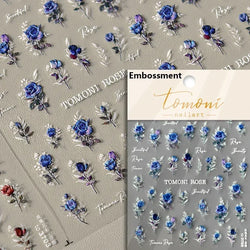 Chic Retro Rose Photo Frame Dried Flower Petal Self Adhesive Nail Art Stickers 5D Hot Stamping Relief Rhinestone Manicure Decals (Online Order Only)