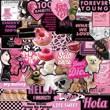 10/30/55PCS Cute Black Pink Word Decoration Scrapbooking PVC Sticker Aesthetic Children's Stationery School Supplies for Kids (Online Order Only)