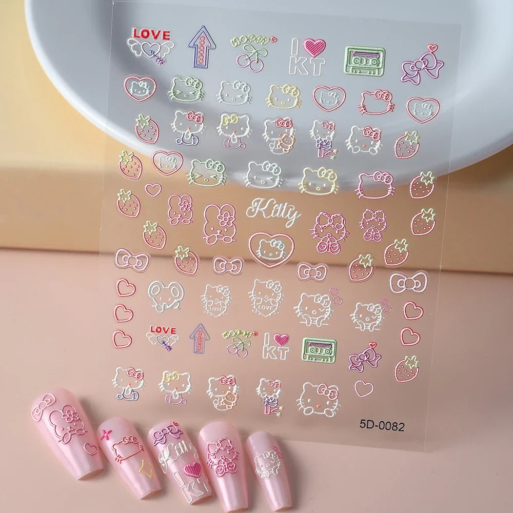 1pc 5D Pink/Black Hello Kitty Nail Art Stickers Anime Cartoon Japanese Cartoon KT Cat Manicure Decal Luxury DIY Nail Accessories (ONLINE ORDER ONLY)