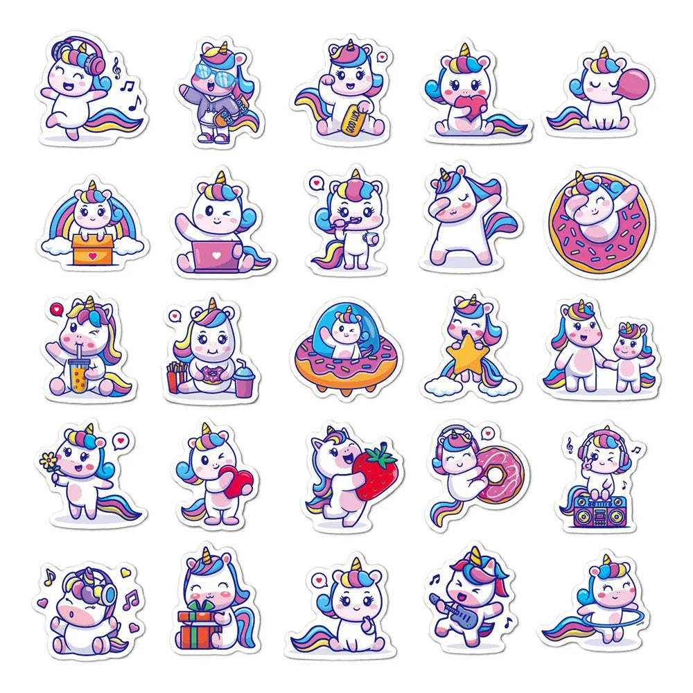 10/30/50PCS Funny Cartoon Unicorn Sticker Decals Gift DIY Phone Scrapbook Suitcase Helmet Car Classic Toys Waterproof Stickers (ONLINE ORDER ONLY)