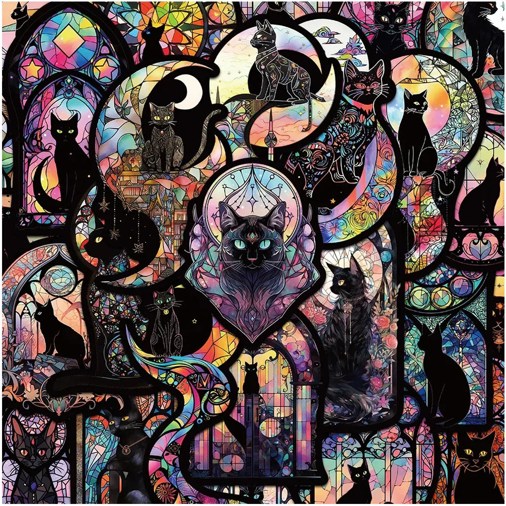 Gothic Black Cat Stickers: 10/30/50pcs Waterproof Tarot Decals for Phone, Suitcase, Laptop (ONLINE ORDER ONLY)