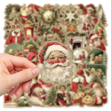 10/50pcs Vintage Christmas Santa Claus Stickers Snowman Pine Tree Deer Decoration Decals DIY Kids New Year Gift Toy Sticker (ONLINE ORDER ONLY)