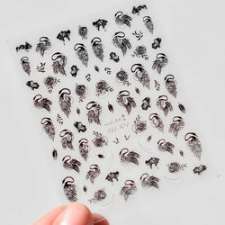 Charming Red Rose Phoenix Flower Wing Leaves Flower Feather Pearl Relief Embossed 5D Adhesive Nail Art Stickers Manicure Decals (ONLINE ORDER ONLY)