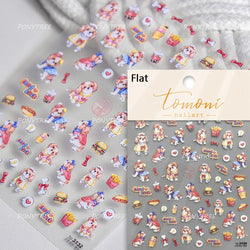 Dyeing Apple Cherry Fruit Dog Puppy Bowknot Colorful Cartoon Graffiti Reliefs Adhesive Nail Art Stickers Flowers Manicure Decals (ONLINE ORDER ONLY)