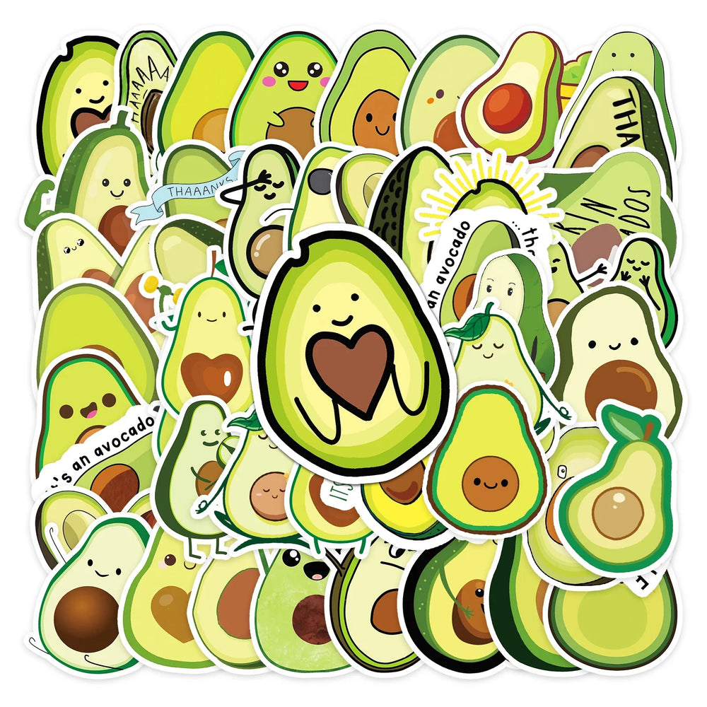 50Pcs Avocado Cartoon Waterproof Vinyl Stickers for Skateboard Snowboard Decal (ONLINE ORDER ONLY)