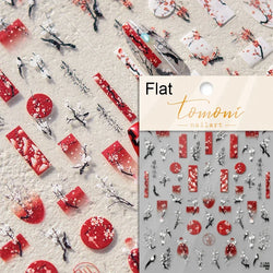 Red Plum Blossom Flower Chinese 3D Self Adhesive Nail Art Decoration Stickers Cheongsam Iris Lily Lotus Vase 5D Manicure Decals (ONLINE ORDER ONLY)