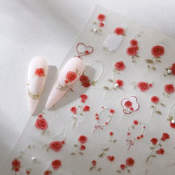 Rose Flower Bouquet Wreath Lace Green Leaves Beautiful Floret Heart Rich Adhesive Nail Art Decorations Stickers Manicure Decals (ONLINE ORDER ONLY)