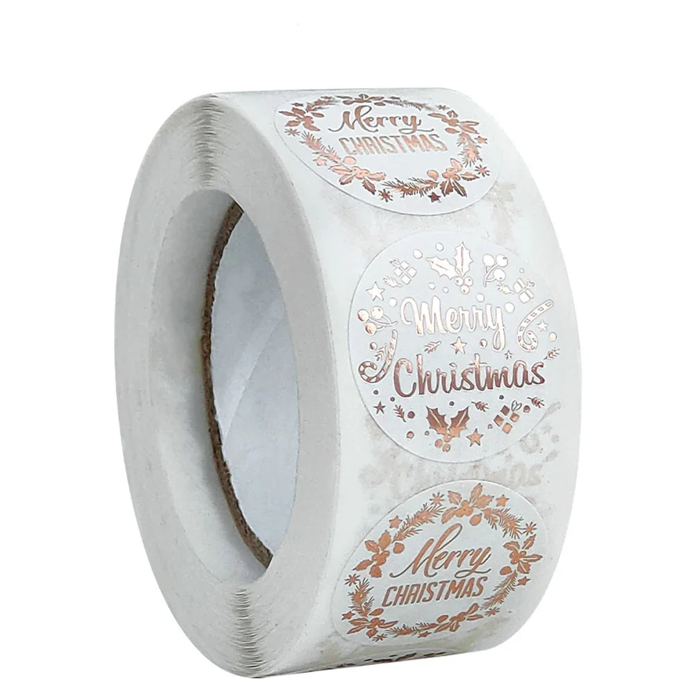 100-500pcs Rose Gold Merry Christmas Stickers Self-adhesive Holiday Stickers For Christmas Decor Wedding Party Cards Label (ONLINE ORDER ONLY)