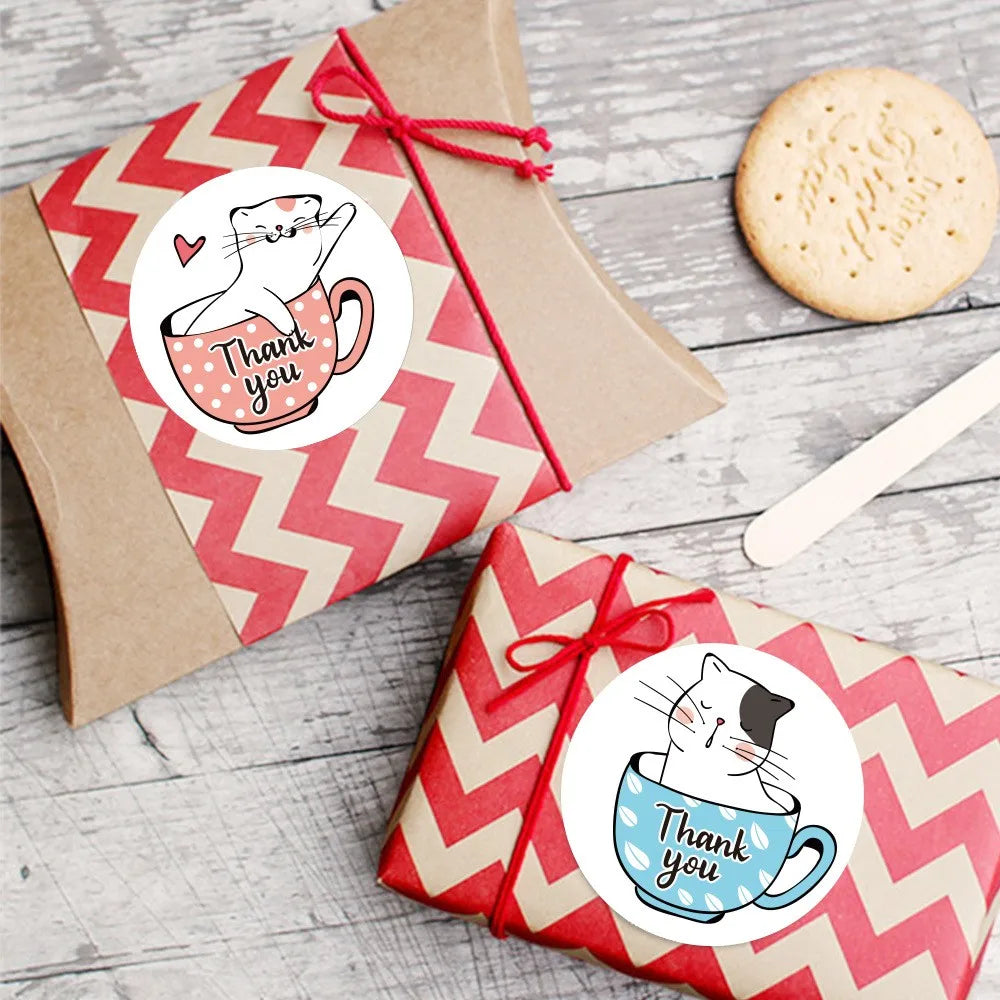 50-500pcs Cute Cartoon Cat Paw Thank You Stickers For Party Gift Decoration Packaging Label Reward Children Stationery Sticker (ONLINE ORDER ONLY)