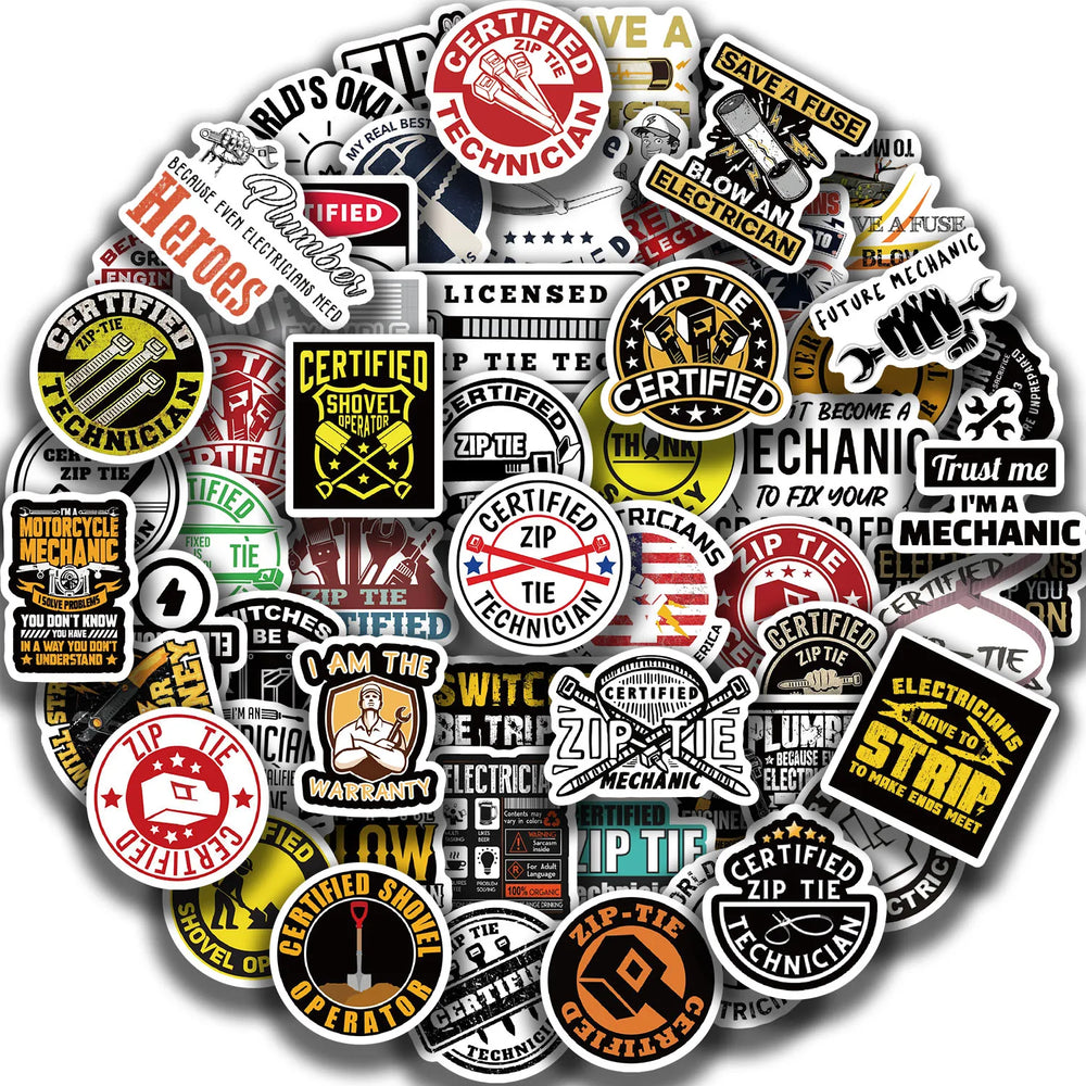 65PCS Funny Machinist Zip Tie Stickers Engineer Cartoon Decals Toy DIY Luggage Laptop Phone Car Bike Skateboard Sticker﻿ (ONLINE ORDER ONLY)