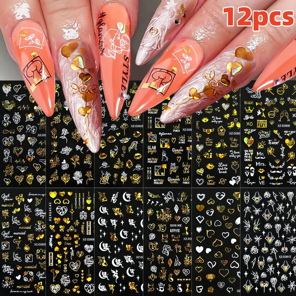 12PCS French Tassel Crescent Moon Arc Self Adhesive Nail Art Sticker 3D French Kiss Crescent Nail Stickers Lines Manicure Decals (ONLINE ORDER ONLY)
