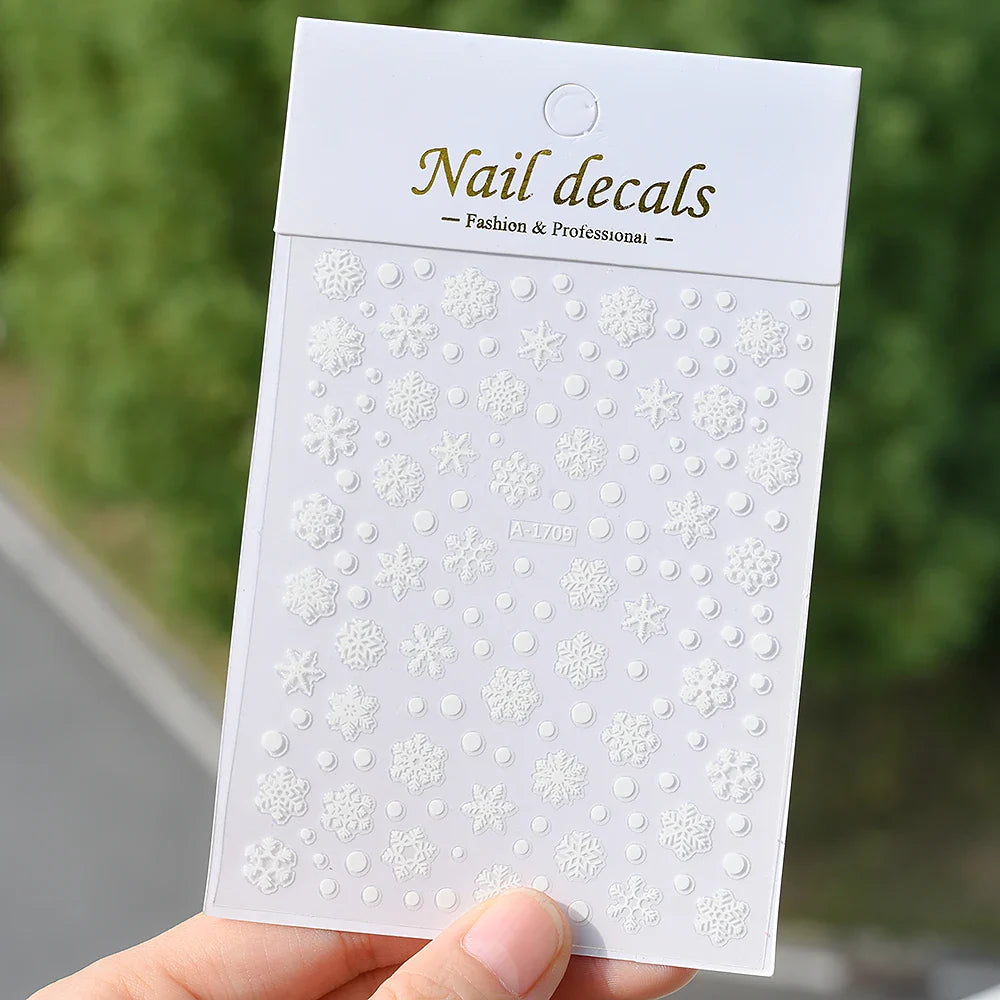 Winter Xmas 3D Nail Sticker Snowflake Flower Winter Decals Nail Stickers Cartoon Bird Santa Penguin Elk Slider New Year Manicure (ONLINE ORDER ONLY)