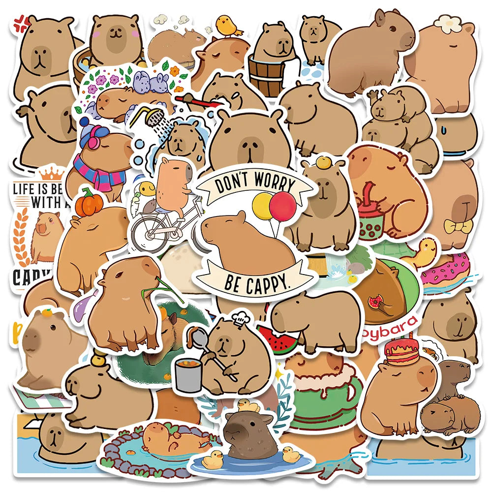 50PCS Capybara Cartoon Stickers for Laptop, Phone, Luggage, Diary, Car, Bottle, Kid Toy (ONLINE ORDER ONLY)