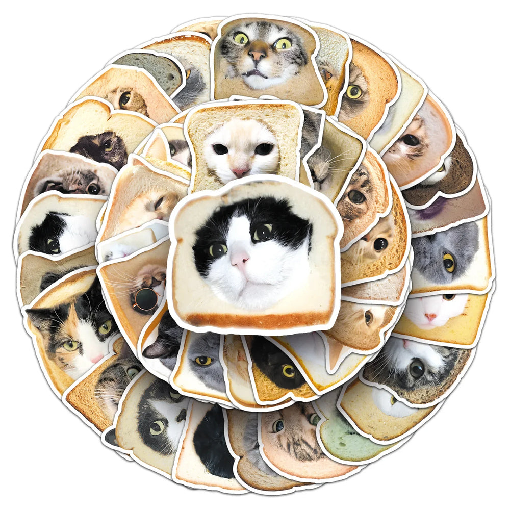 10/30/50PCS Bread Cat Graffiti Stickers Funny Cat Decoration Animal DIY Luggage Laptop Phone Guitar Car Bike Skateboard Decals (Online Order Only)