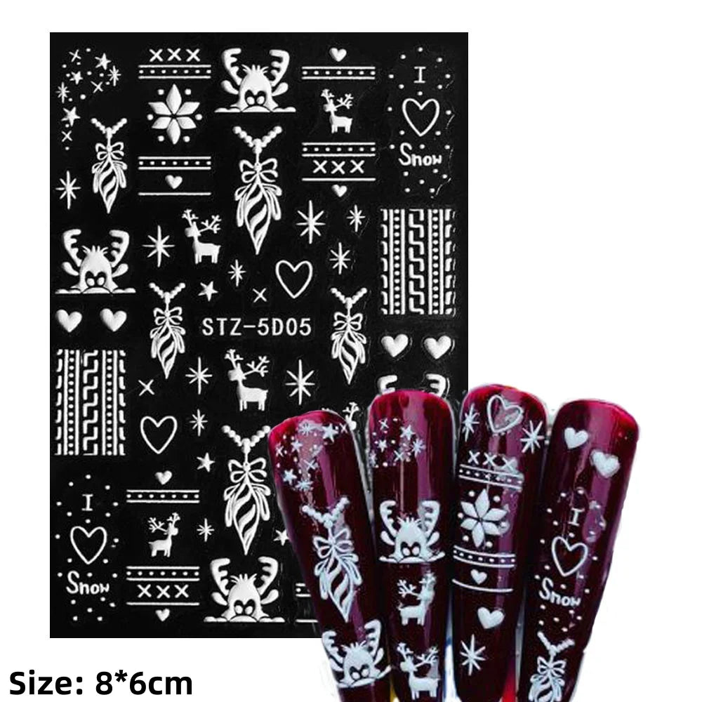 Cute Deer Christmas Nail Stickers 5D Embossed Elk Star Gingerbread Man Snowflake Santa Claus Holly DIY Winter Engraved Manicure* (ONLINE ORDER ONLY)