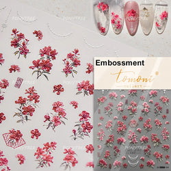 Retro Chinese Characters Charming Rich Peony Delicate Rose Flowers Soft Relief Adhesive Nail Art Stickers Chic Manicure Decals (ONLINE ORDER ONLY)