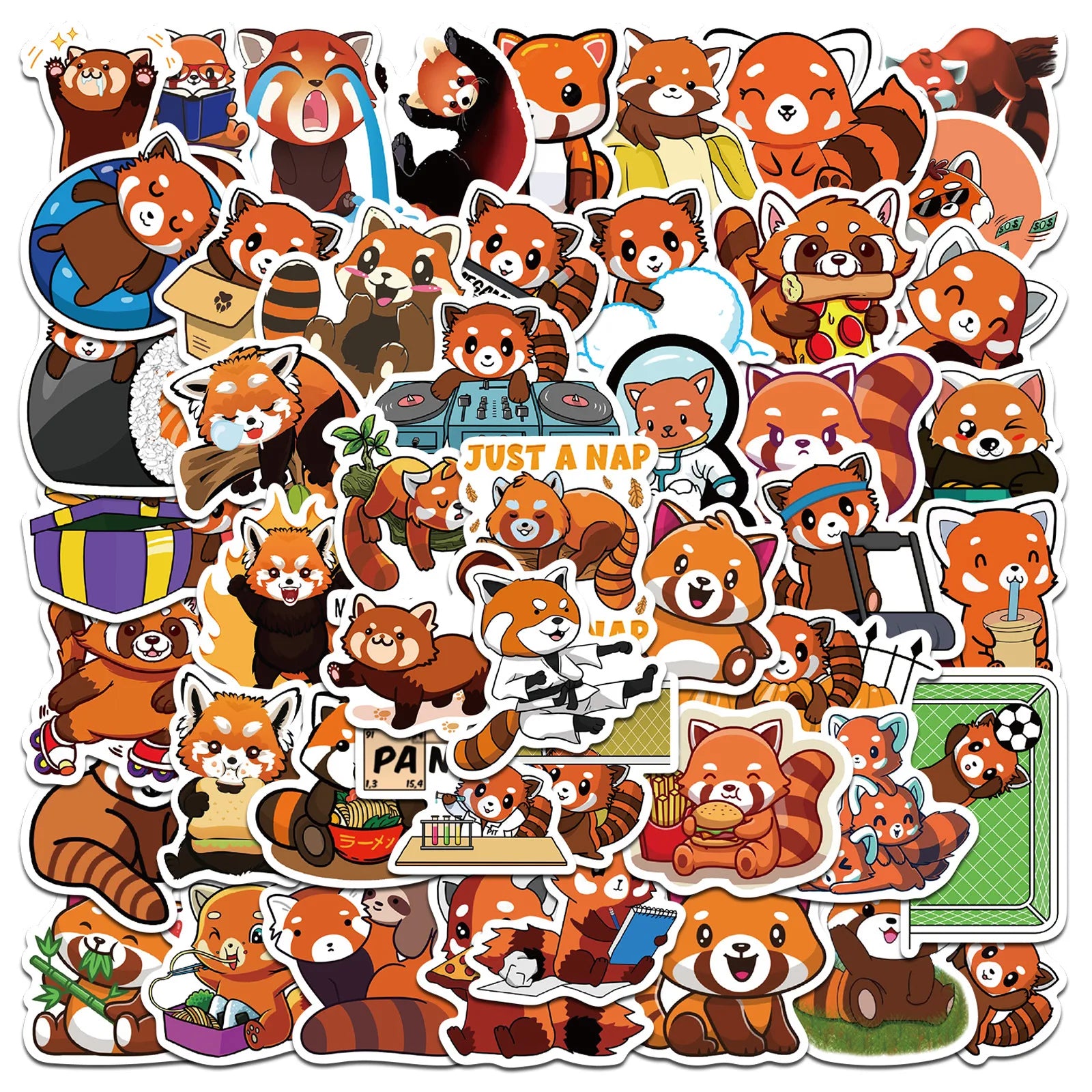 50Pcs Cute Red Panda Stickers for Helmet, Wall, Desktop Decoration (ONLINE ORDER ONLY)
