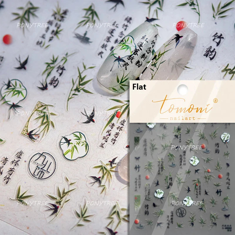 Romantic Pink Peach Blossom Tower Circular Fan Hollowed Window Tassel Pendant Antique Tree Chic Nail Art Stickers Manicure Decal (ONLINE ORDER ONLY)