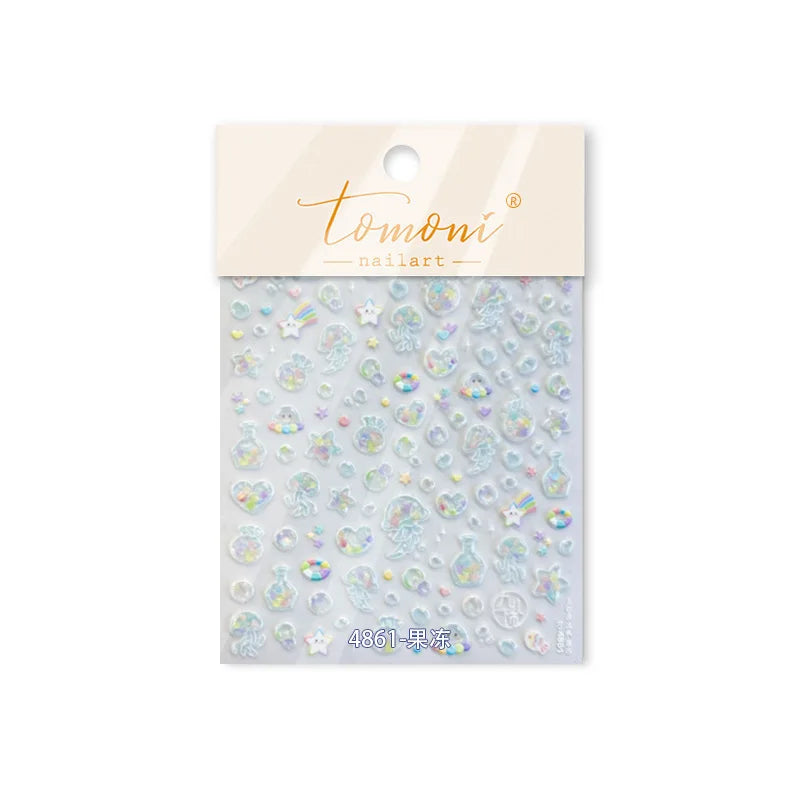 Star Drift Bottle Current Bottle Jellyfish Marine Meteor Water Bubble Love Heart Self Adhesive Nail Art Stickers Manicure Decals (ONLINE ORDER ONLY)