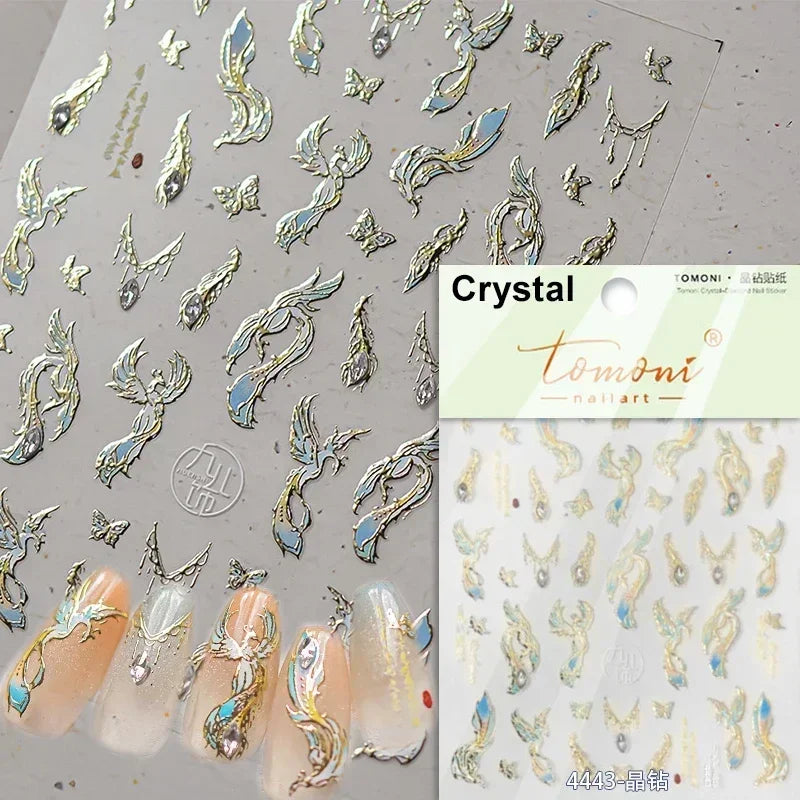 Charming Blue Sparrow Feather Rhinestone Wings Peacock Sparrow Dreamy Jelly Stars Self Adhesive Nail Art Stickers Manicure Decal (ONLINE ORDER ONLY)