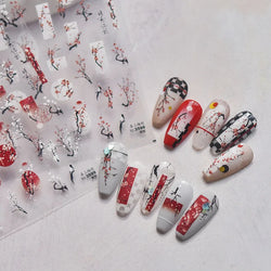 Red Plum Blossom Flower Chinese 3D Self Adhesive Nail Art Decoration Stickers Cheongsam Iris Lily Lotus Vase 5D Manicure Decals (ONLINE ORDER ONLY)