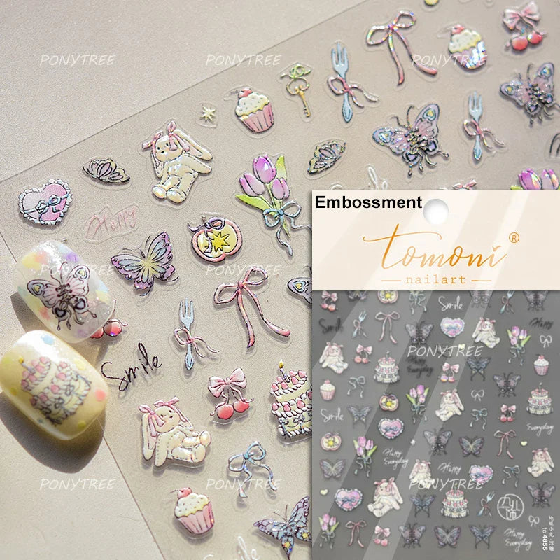 Retro Border Colourful Pink Purple Tulip Flower Bouquet Garden Fragrant 5D Soft Relief Adhesive Nail Art Sticker Manicure Decals (ONLINE ORDER ONLY)