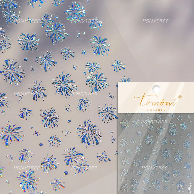 Colorful Fireworks Burst Hot Stamping Process Laser Pink Bright Romantic Self Adhesive Nail Art Stickers Chic Manicure Decals (ONLINE ORDER ONLY)