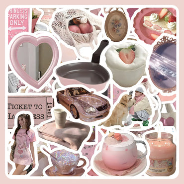10/30/60PCS Cute Pink Sticker Aesthetic Kids Toys Ins Style Cartoon Decals For Girls DIY Fridge Stationery Phone Laptop Luggage (Online Order Only)