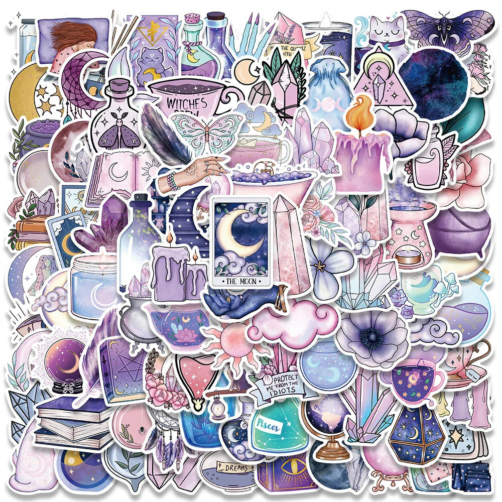 Cartoon Witch Moon Crystal Stickers - 10/30/50/100pcs Aesthetic Laptop Phone Decals (ONLINE ORDER ONLY)