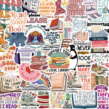 10/50PCS Cute Flower Book Reading Stickers Aesthetic DIY Stationery Notebook Bottle Laptop Luggage Guitar Skateboard Car Sticker (ONLINE ORDER ONLY)