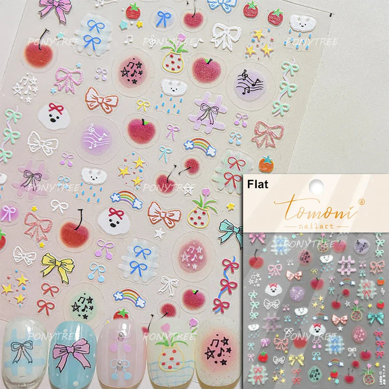 Lovely Dog Bone Bowknot Bread Graffiti Cake Cherry 3D Line Paw Adhesive Nail Art Stickers Cute Cartoon Manicure Decals Wholesale (ONLINE ORDER ONLY)