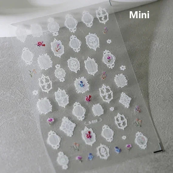 Chic Retro Rose Photo Frame Dried Flower Petal Self Adhesive Nail Art Stickers 5D Hot Stamping Relief Rhinestone Manicure Decals (Online Order Only)