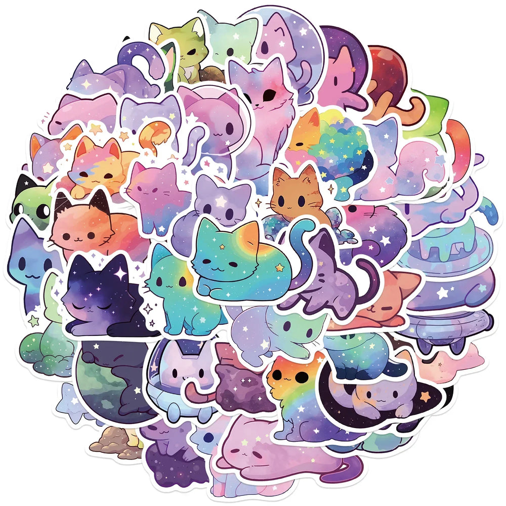 10/50Pcs Colourful Astral Cat Stickers Cute Animal Decals DIY Scrapbooking Luggage Fridge Car Graffiti Decoration Sticker Toy (Online Order Only)