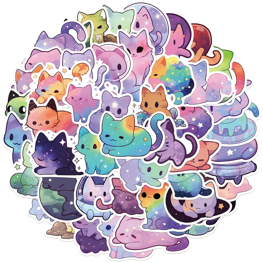 10/50Pcs Colourful Astral Cat Stickers Cute Animal Decals DIY Scrapbooking Luggage Fridge Car Graffiti Decoration Sticker Toy (Online Order Only)
